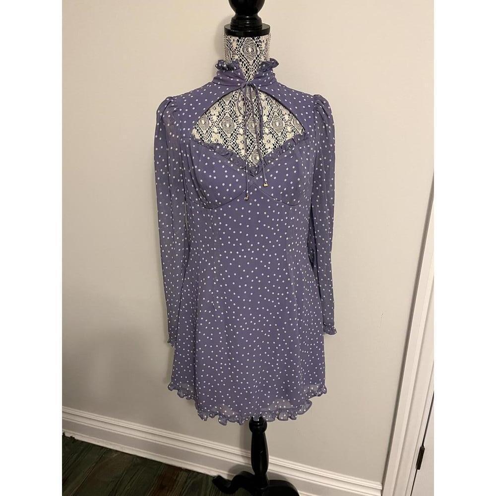 Seven Wonders high neck sweetheart neck lilac polka dot dress L